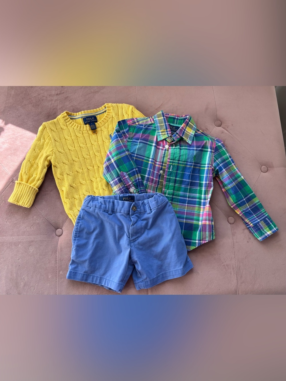 Polo by Ralph Lauren Boys Yellow Cable Knit Sweater & Plaid Button-Down Set